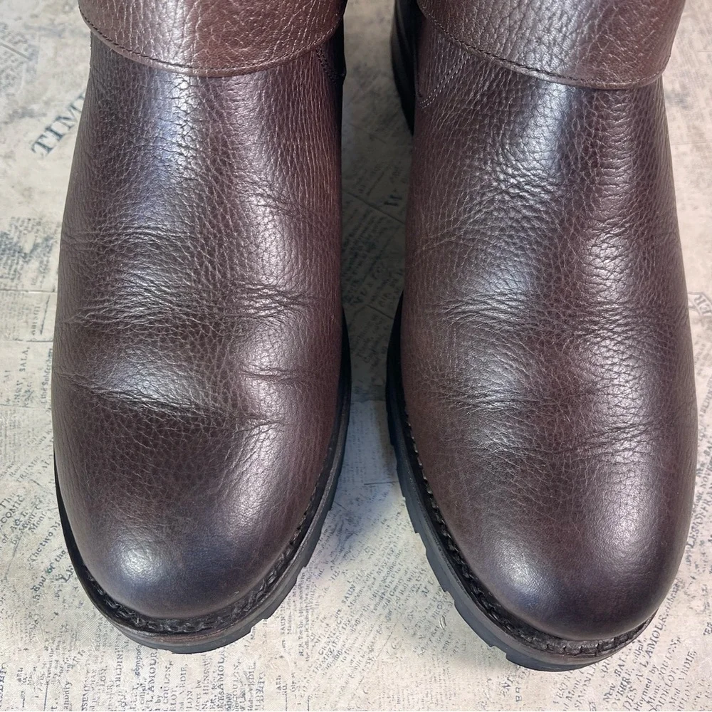 Frye Veronica Shearling Leather Moto Booties Brown Buckle Boots Made in Mexico